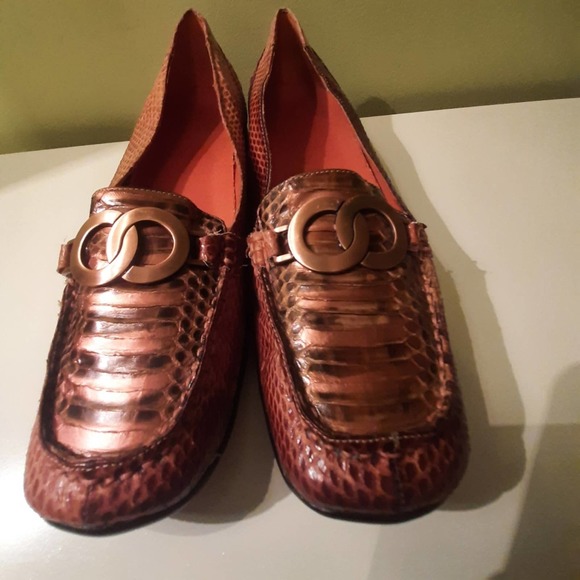 BELLINI "Barcelona " genuine snakeskin Copper/Brown loafers size 9W - Picture 8 of 15